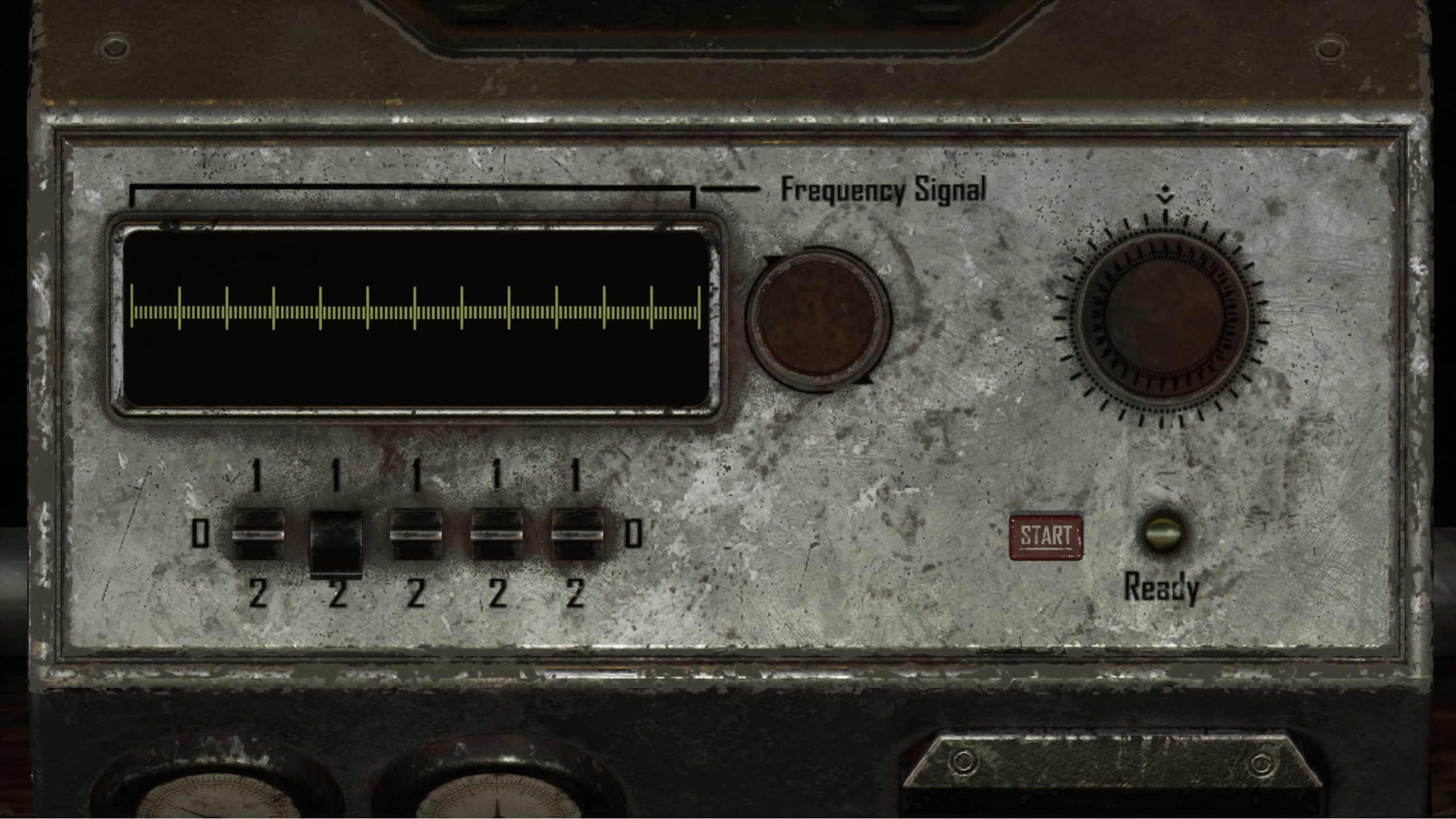 Frequency Signal control panel with an oscilloscope screen, toggle switches, and a START button